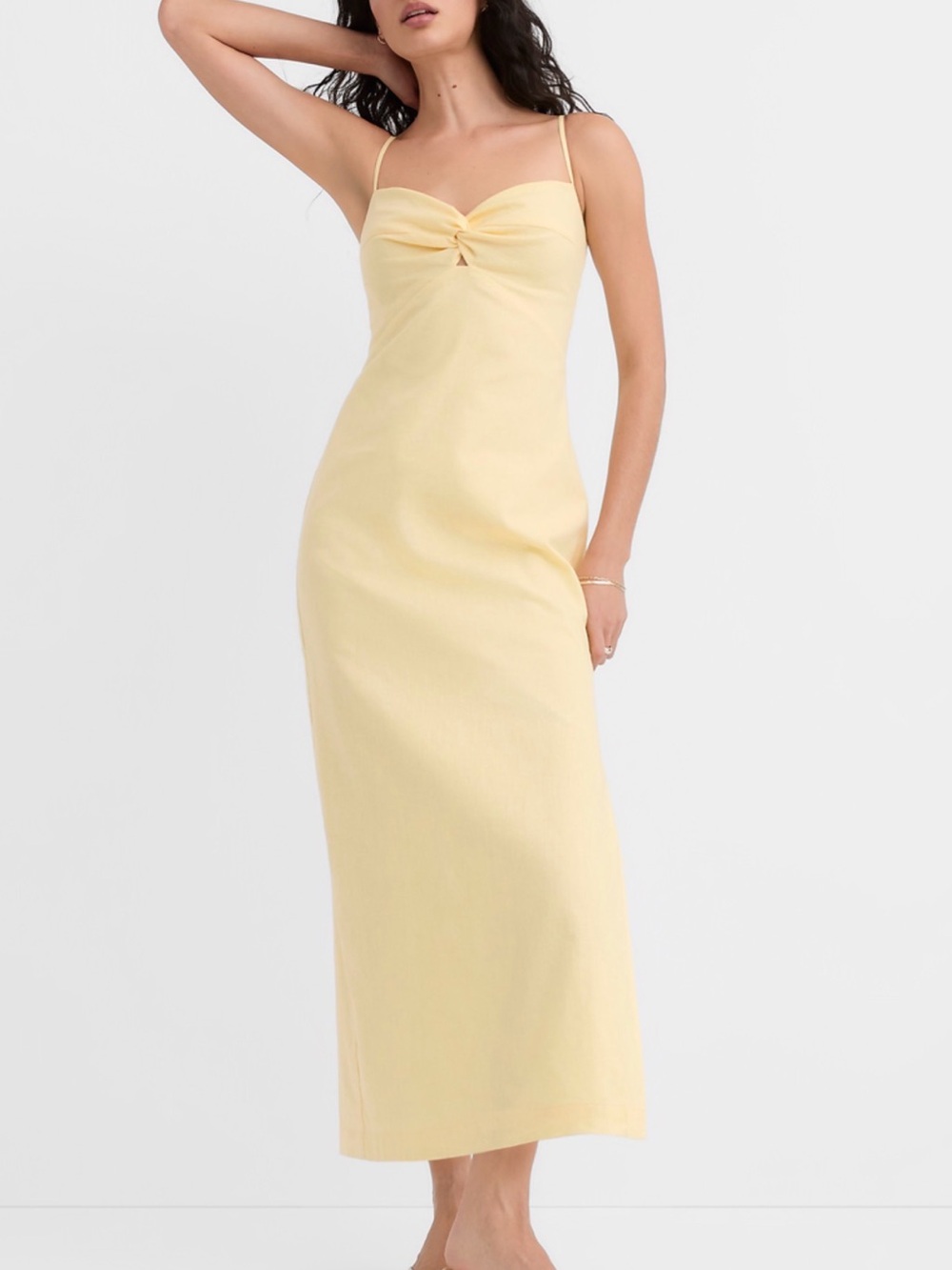 LOFT Pale Yellow Maxi Dress with Twist Bust